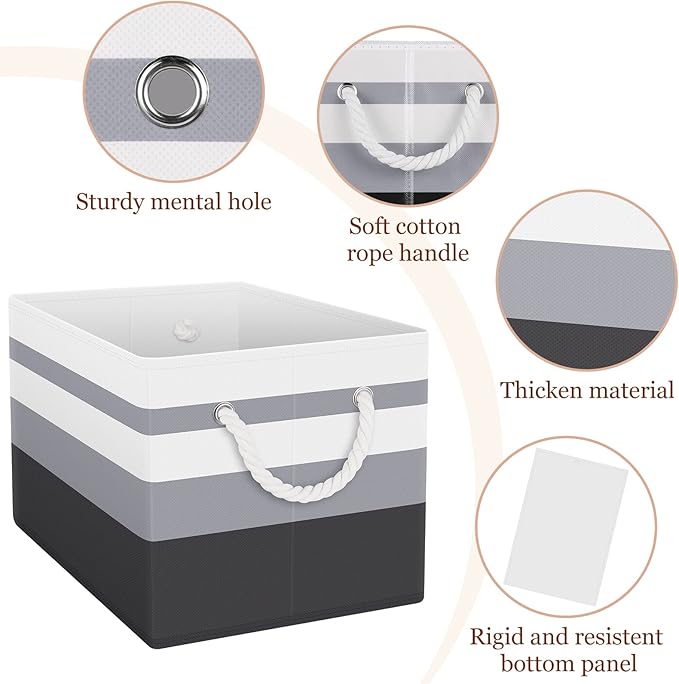Fab totes Storage Bins [53-Pack], Foldable Storage Baskets for Organizing Toys, Books, Shelves, Closet, Large Storage Box with Rope Handles, Sturdy Organizer Bins, White & Black
