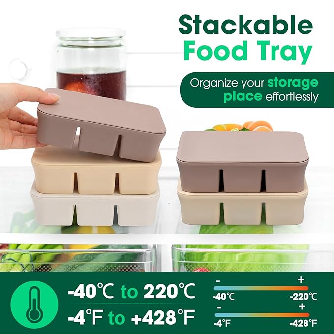 Mimorou 3 Pack Baby Food Freezer Tray with Lids 2.13 oz x 6 Cups/1.15 oz x 12 Cups Silicone Baby Food Storage Container Ice Cube Molds for Homemade Vegetable Fruit Snack(6 Cups,White, Yellow, Brown)