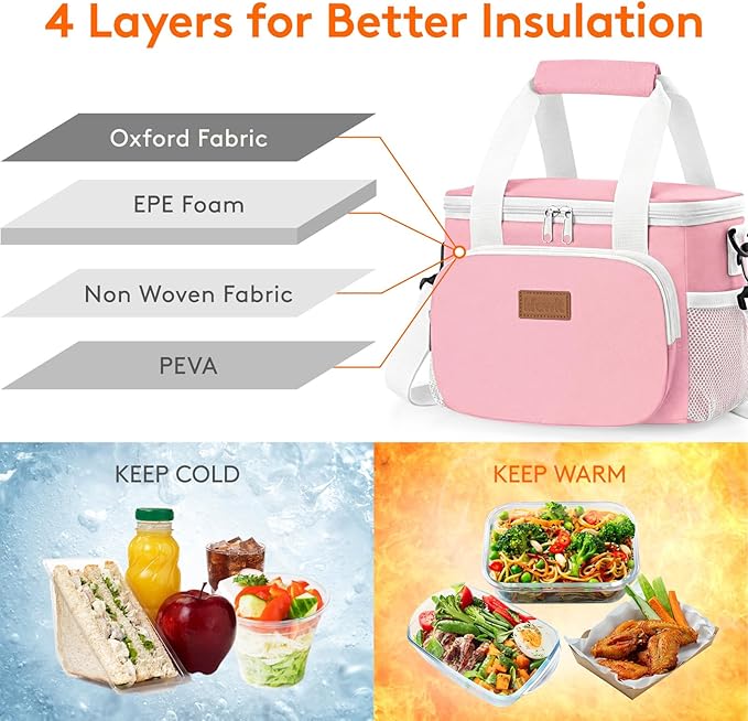 Lifewit Medium Lunch Bag, Insulated Lunch Box, Soft Cooler Cooling Tote for Adult Men Women, Light Pink 12-Can (9L)