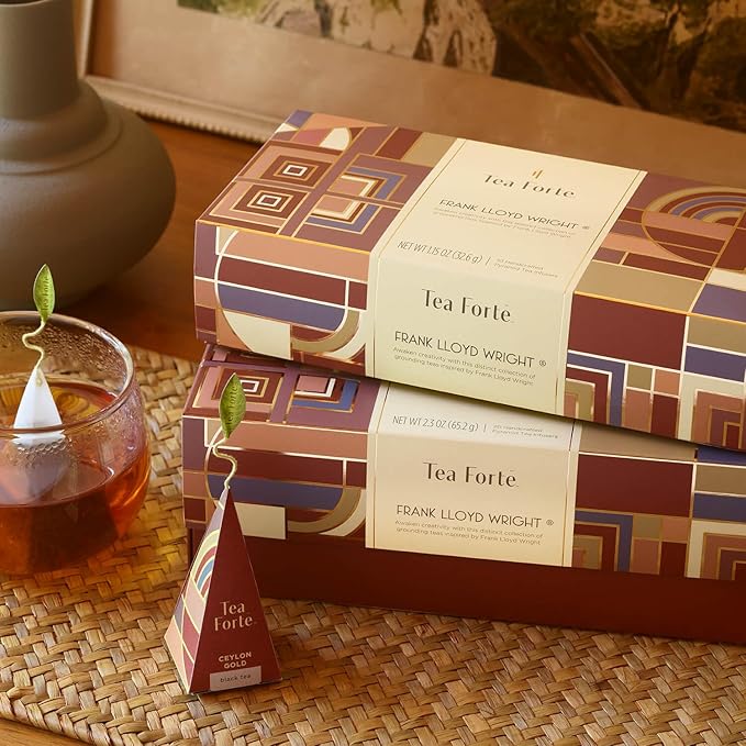 Tea Forte Premium Presentation Box Gift Set Sampler, 20 Count, Assorted Blends Individually Wrapped Handcrafted Pyramid Infuser Bags, Gifts for Mom, Frank Lloyd Wright