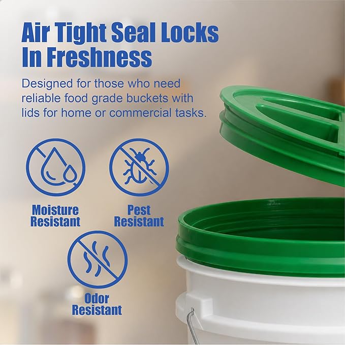 ePackageSupply 5 Gallon Bucket - Food Grade Bucket with Airtight Gamma Seal Screw-On Lid, BPA-Free, Heavy-Duty 90 Mil HDPE Plastic, Bulk Storage, Durable Container, Made in USA, White/Green, 3 Packs