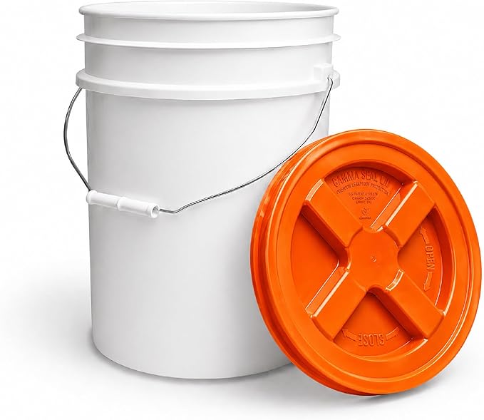 ePackageSupply 5 Gallon Bucket - Food Grade Bucket with Airtight Gamma Seal Screw-On Lid, BPA-Free, Heavy-Duty 90 Mil HDPE Plastic, Bulk Storage, Durable Container, Made in USA, White/Orange, 3 Packs