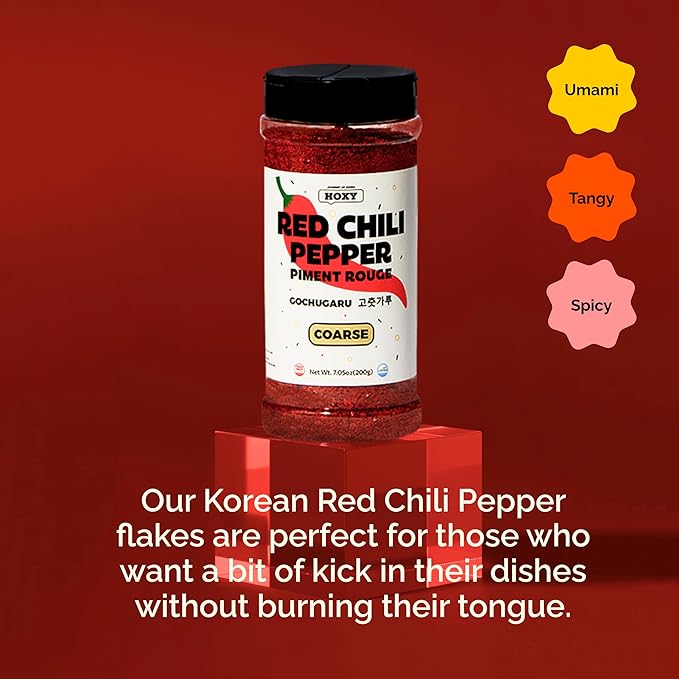 HOXY Journey of Korea Red Chili Pepper 7oz - Korean Gochugaru. Red Chili Pepper Spice Seasoning for Asian Food. MSG Free, Certified HACCP. (Coarse for Kimchi)