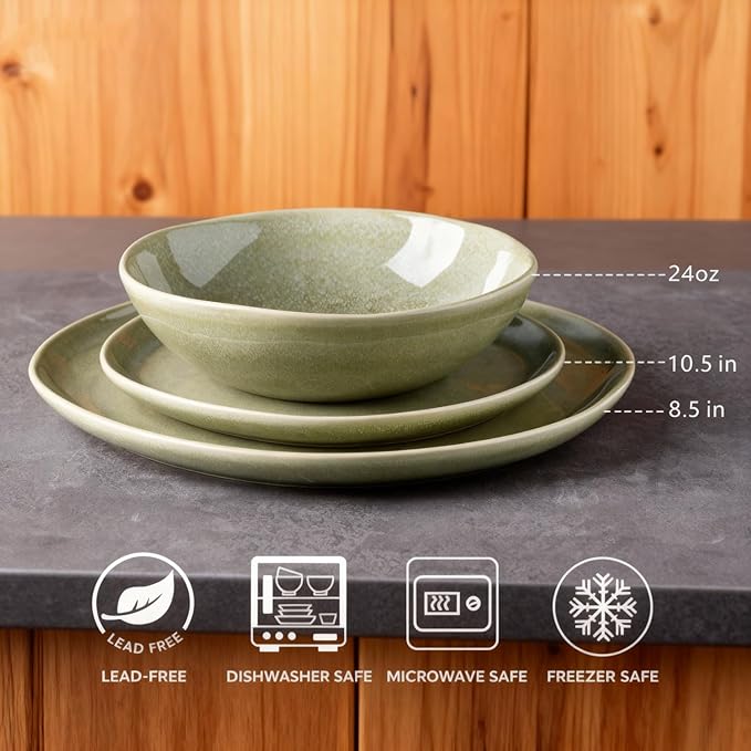 AmorArc Ceramic Dinnerware Sets,Handmade Reactive Glaze Stoneware Plates and Bowls Sets,Highly Scratch Resistant | Dishwasher & Microwave Safe Dishes Set,Service for 8 (24pc)