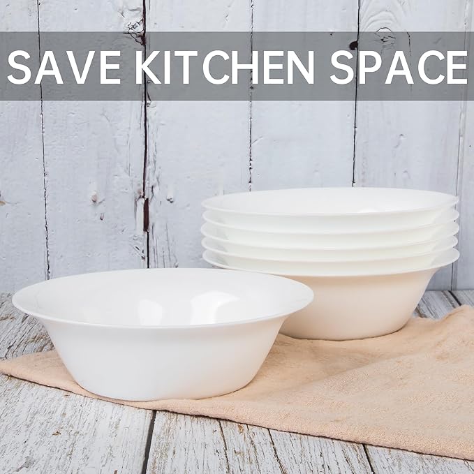 Soup Bowls Set of 4, Tempered Glass White Cereal Bowls, 20 OZ Round Dish Set, Microwave & Dishwasher Safe Glass Bowl Set