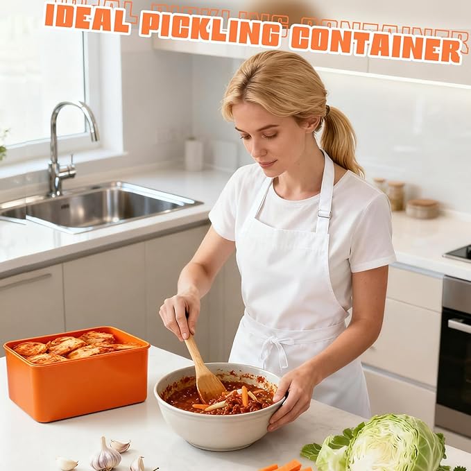 LemonRoad 2 Gal/7.5 L Kimchi Sauerkraut Fermenting Container with Airtight Lids & Press Plate, Food Grade Fermentation, Storage Box with Sealed Lids for Pickles and Vegetables(Orange)