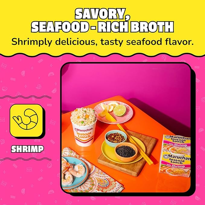 Maruchan Instant Lunch Ramen Noodles, Shrimp Flavor – Japanese-Style Instant Noodle Soup, Easy Meal Ready in 3 Minutes – 2.25 Oz. (12 Pack)