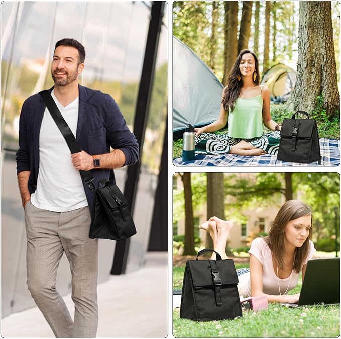 ZM-YOUTOO Insulated Foldable Lunch Bag- Lightweight Portable with Adjustable Shoulder Strap Lunch Box for Men, Women, Office, Work, Picnic, Hiking and Beach (Black(Soft Fabric))