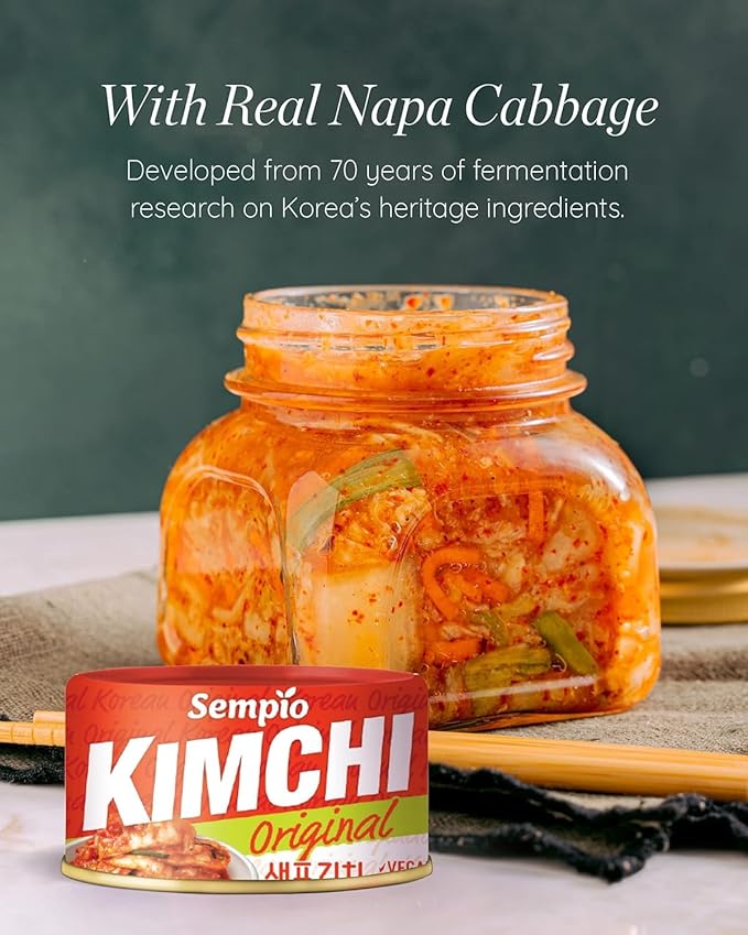 SEMPIO Canned Kimchi Original – Ready-to-Eat Traditional Korean Spicy Fermented Napa Cabbage for Rice Bowls, Ramen, Eggs, Bibimbap, Grilled Meats (Pack of 1/5.64oz / 160g, Vegan, Gluten-Free)