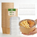 TOPtoper 43Oz 50Pcs Large Paper Bowls with Lids and Forks, Heavy Duty Disposable Meal Prep Containers for Hot/Cold Food, Soup, Disposable Bowls Bulk Soak-Proof for Party