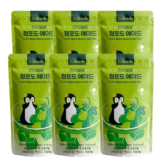 Cantabile Korean Convenience Store Pouch Drink Ready-to-Drink Refreshing Beverage Imported from Korea (6 Pack, Green Grape)
