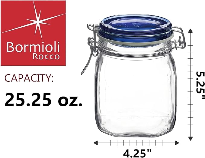 Bormioli Rocco Fido Square Jaw with Blue Lid, 25-1/4-Ounce, 149520M04121197