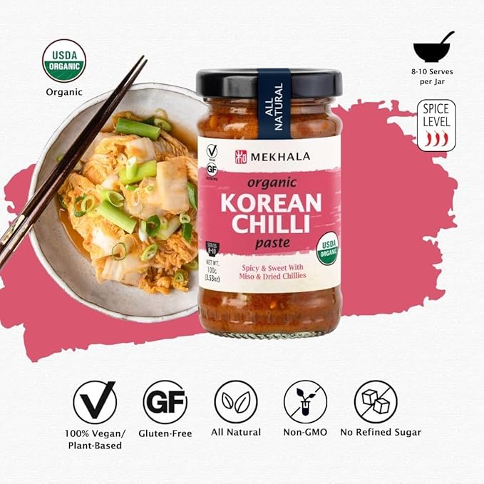 Mekhala Organic Korean Chili Cooking Paste, Condiment, Stir Fry. VEGAN. GLUTEN-FREE. Versatile. HOT (3.53oz)