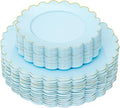 LIYH 60 Pcs Baby Blue Plastic Plates with Gold Edge - Disposable Light Blue Plastic Plates Includes 30 Dinner Plate 10.25" and 30 Dessert Plate 7.5" for Party Birthday Wedding
