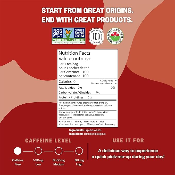 FGO Organic Rooibos Tea, 16 Ounce Loose Leaf Bulk Resealable Bag, Caffeine Free, Packaging May Vary (Pack of 1)