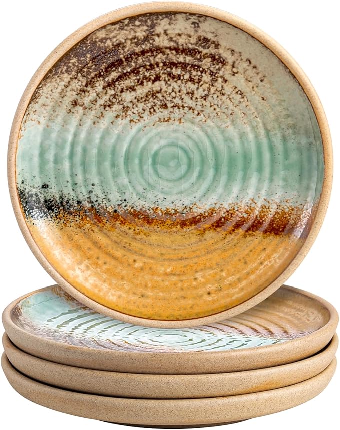 UNICASA Dessert Plates, 6.5 Inch Appetizer Plate Set of 4 - Microwave & Dishwasher Safe Ceramic Side Dish for Salad, Snacks, Japanese Plates