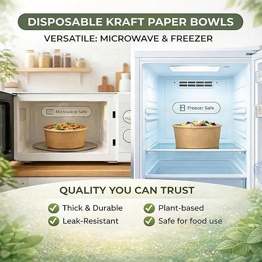 TOPtoper 43Oz 50Pcs Large Paper Bowls with Lids and Forks, Heavy Duty Disposable Meal Prep Containers for Hot/Cold Food, Soup, Disposable Bowls Bulk Soak-Proof for Party
