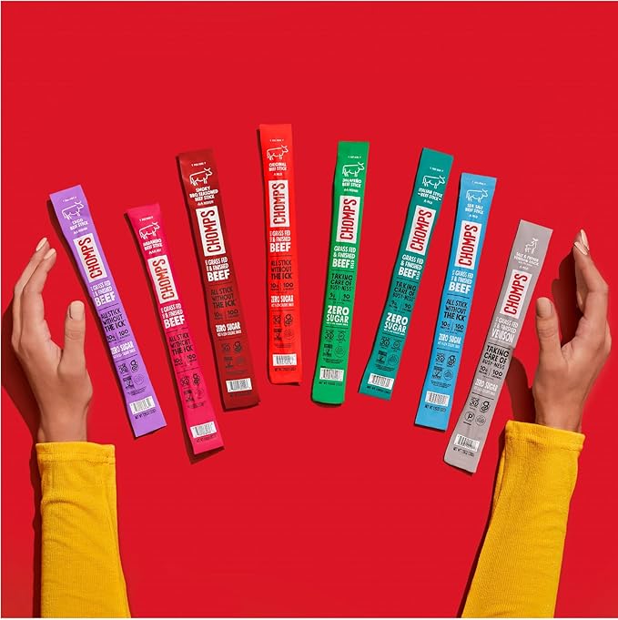 Chomps Grass-Fed and Finished Spicy Habanero Beef Jerky Snack Sticks 10-Pack - Keto, Paleo, Whole30, 10g Lean Meat Protein, Gluten-Free, Zero Sugar Food, Non-GMO