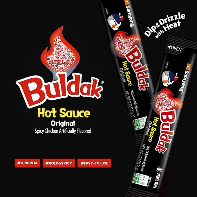 Samyang Buldak Korean Spicy Hot Chicken Stick Sauce Original Flavor Authentic Korean Sauce for Ramen Snacks and Dipping 0.17 fl oz (Pack of 50)