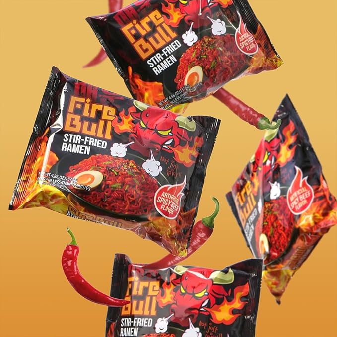 [Fire Bull Ramen] Intense Spicy Stir-Fried Ramen | Authentic Korean Heat Meets Flavorful Delight | Thick, Chewy Noodles | Quick & Easy Meal (4 Pouches)