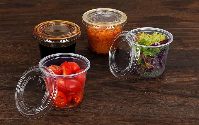 [5.5 OZ, 50 Sets] EDI Clear Disposable Plastic Portion Cups with Leakproof Lids | Jello Shot/Souffle Cups| Condiment and Dipping Sauce Cups | BPA Free | Recyclable