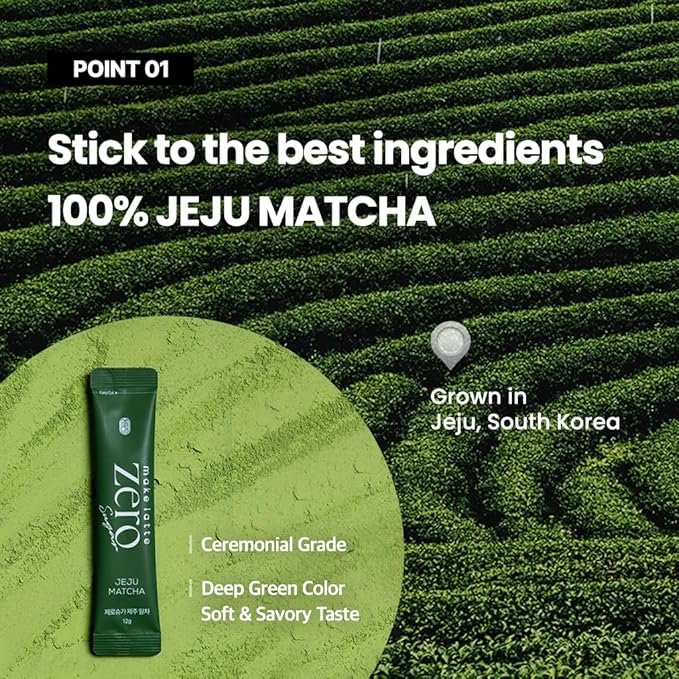 Kim’s Table Matcha Powder for Latte Zero Sugar Easy 10 Sticks Ceremonial Grade Jeju Korean Matcha for Latte Green Tea Powder, Premium Barista Crafted Mix, soft & savory taste, 10 Servings (4.23 Ounces) 제주 말차 라떼