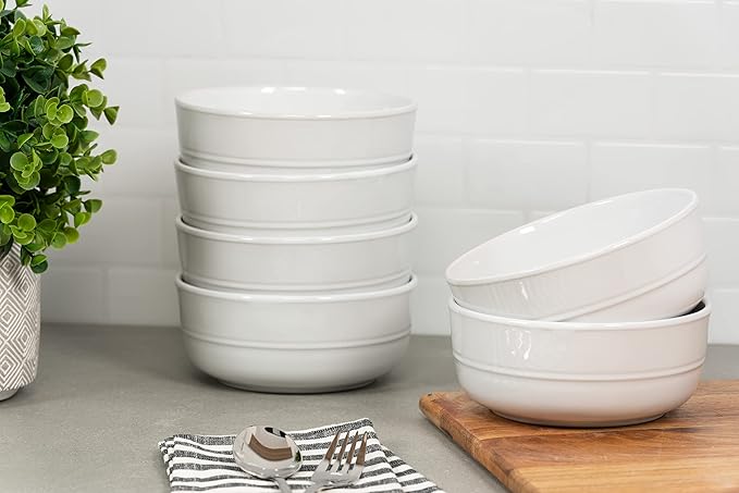 Double Line 6.25"/24 oz Cereal Bowl, Set of 6, White