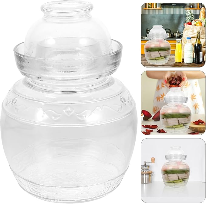 TOYANDONA Glass Kimchi Pickling Jar Thickened 3lb Fermenting Canister with Lid Airtight Food Storage Container for Kitchen Pickles and Sauerkraut