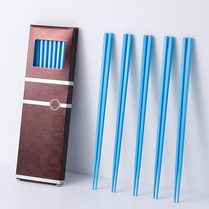 10 Pairs Fiberglass Chopsticks Non-Slip Tips, Dishwasher Safe & Reusable Japanese Korean Chopsticks for Sushi Ramen, 9.63 inch/24.5cm Chop Sticks for Family Restaurant - Blue