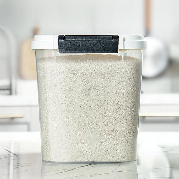 HANAMYA 40 LB Rice Storage Container with Measuring Cup, BPA free, For Rice | Grain | Pet Food | Flour, 2 count, Clear & Black
