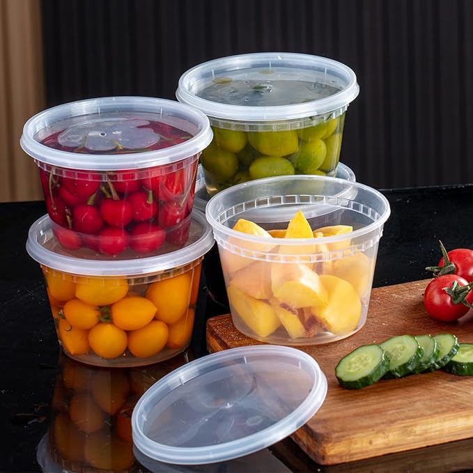 8 oz Clear Plastic Condiment Cups - 48-Pack with Lids, Airtight Small Food Containers, BPA-Free, Dishwasher Safe