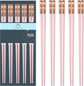 5 Pairs Fiberglass Chopsticks, Reusable Premium Japanese Chinese Korean Chopsticks Dishwasher Safe, Non-slip, Lightweight, 9.6 inches, Pink-Clear Sakura
