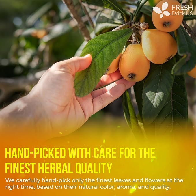 FreshDrinkUS, Premium 40 Tea Bags Loquat Leaf Tea | Eriobotrya japonica | Herbal Tea Bags | Naturally Dried Loquat Leaves | Caffeine-Free Botanical Tea. Sugar-Free. Caffeine-Free. Vegan
