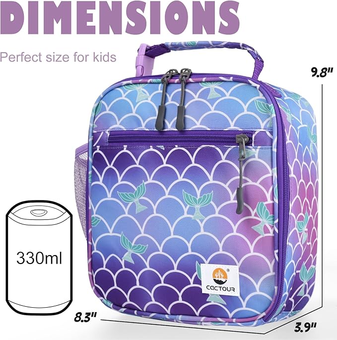 CaCTOUR Lunch Box Kids,Premium Insulated Lunch Bag for Girls Boys,Soft Bag Mini Cooler Back to School Thermal Reusable Lunch Bag for Work School Picnic (Mermaid)