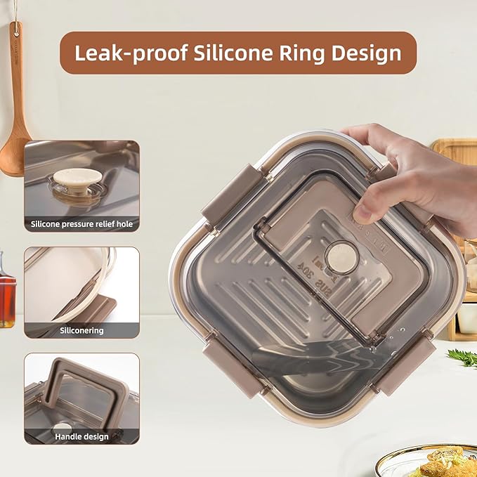 Thickened 304 Stainless Steel Food Storage Containers - Multi-Size, Portable Sealed Lid, Leakproof & Stackable, Microwave/Freezer Safe for Kitchen/Outdoor Use (2200+3800ML)