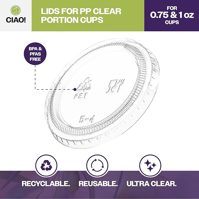 Ciao! Ultra Clear PET Portion Cup Lids, .45mm Diameter, Fit For Ciao! 0.75oz & 1oz Portion Cups - Case of 2,500
