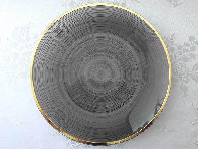 " OCCASIONS " 50 Plates Pack (25 Guests)-Wedding Party Disposable Plastic Plate Set -25 x 10'' Dinner + 25 x 7'' Salad & Dessert plates (Belize in Smoke Gray & Gold)