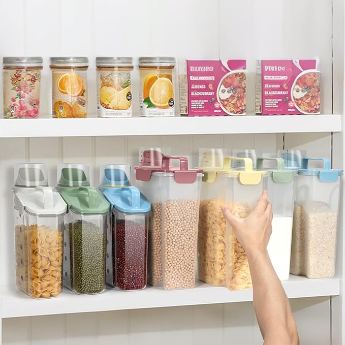LEAWALK Airtight 10LBS Rice/Cereal/Dry Food Storage Container BPA Free, 5.28Qt Clear Plastic Kitchen and Pantry Organization Bin Suitable for Oats, Flour, Sugar, Pasta, Pet Food, etc (Sky blue)