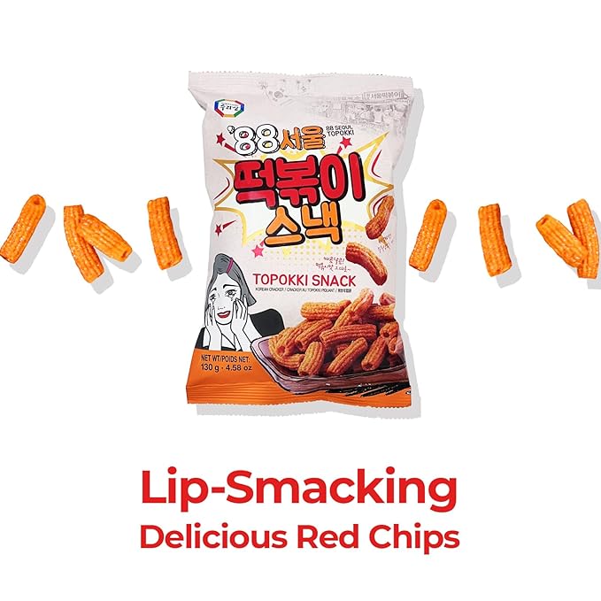 Surasang Tteokbokki Chips Korean Sweet and Spicy Puffs - Crispy Korean Chips, Street Food Flavor, Korean Snacks Tteokbokki Taste