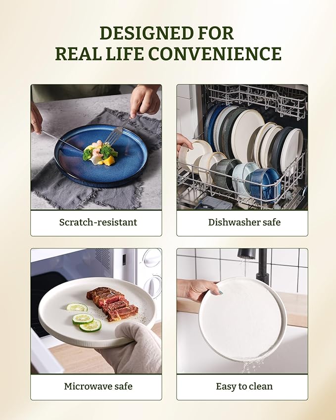 famiware Star Dinner Plates for 6, 10 inches Plate Set, Scratch Resistant, Stoneware Dinnerware, Kitchen Modern Rustic Serving Dishes, Matte White (Pack of 2)