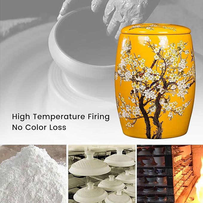 Large Ceramic Jar For Rice Ceramic Rice Bucket Ceramic Rice And Grain Storage Container With Lid Rice Containe Rice Storage Bins Rice Storage Box for Flour/Coffee/Nuts/Tea Moisture-Proof(Yellow,Capaci