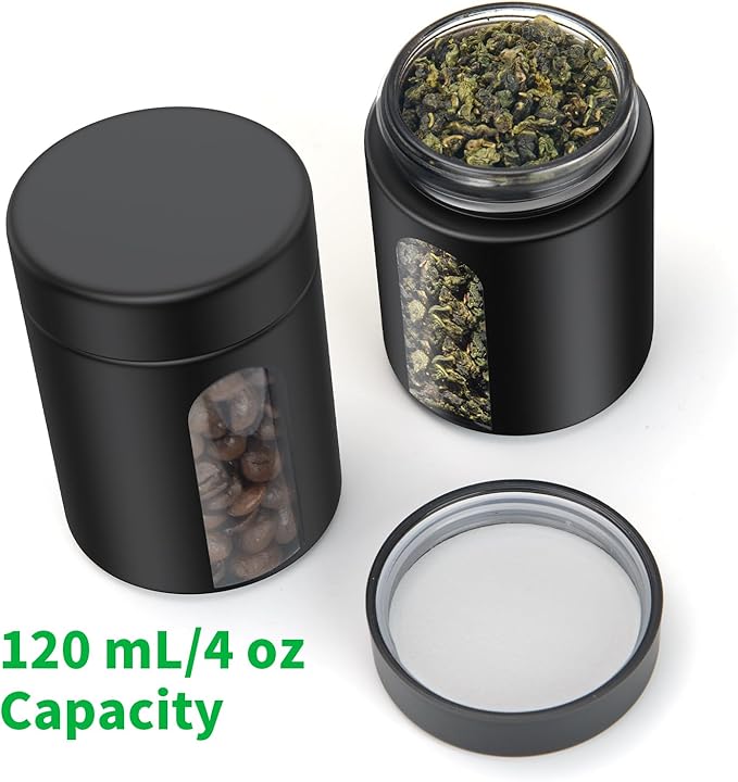Urekt Glass Storage Jar (4 oz), 2 Pack Premium Food Grade Visual Container with Child Resistant Cap, Small Waterproof Bottle Multipurpose Container for Coffee Beans Nuts Teas Spices(120ml)