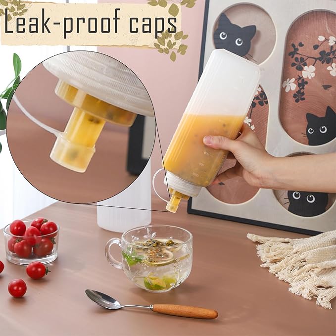 2 Pack 26oz Large Condiment Dispenser with Lid Wide Mouth Squeeze Bottles for Ketchup Mustard Salad Dressing Clear Squirt Bottles for Sauces