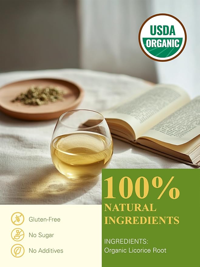 GLDNT Organic Licorice Root Tea, Premium Organic Licorice Tea Loose Leaf, Warm & Natural Sweet Flavor, Cut and Sifted, Caffeine Free, 16oz