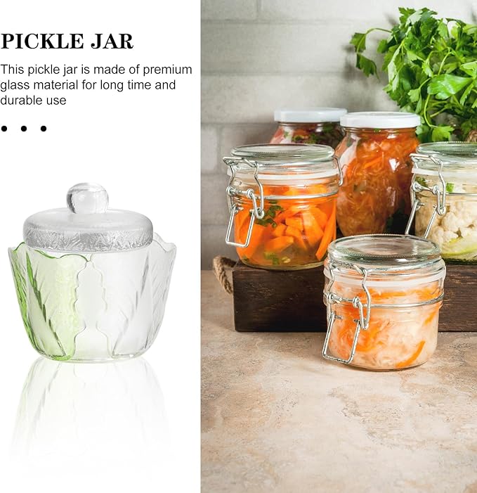 Japanese Style Glass Pickle Jar with Lid, 1.5l Creative Fermenting Jar for Chinese Sauerkraut and Kimchi Storage, Airtight Food Storage Container for Kitchen and Dining