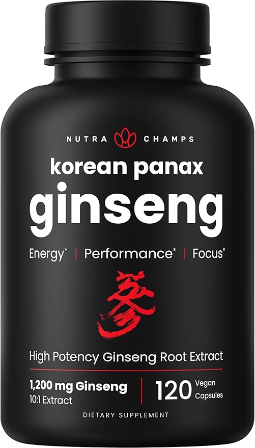 NutraChamps Korean Red Panax Ginseng Capsules | Extra Strength Ginsenosides for Energy, Focus, Performance, Vitality & Immune Support | Korean Ginseng Root Extract (120, Red)