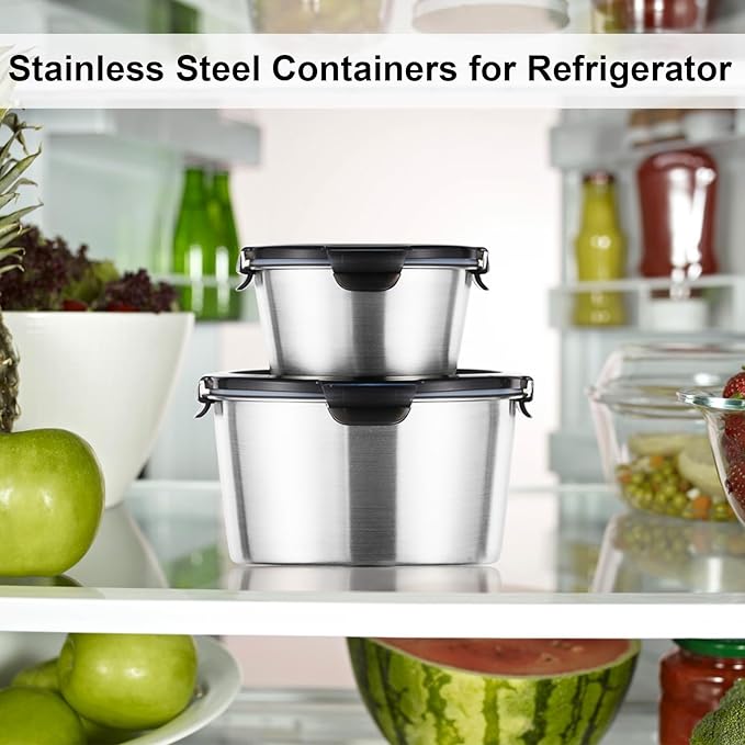 Baalaka Food Storage Containers, Airtight Food Storage Containers with Lids, Deli Containers Soup Containers with Lids Stainless Steel Set of 3