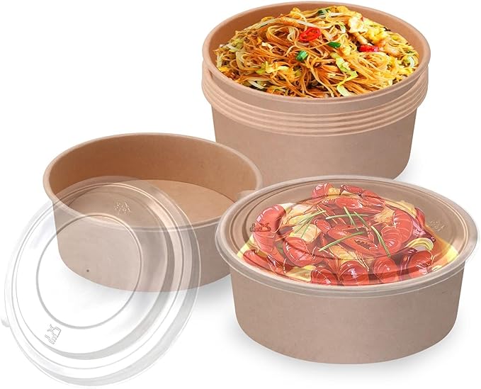 TOPtoper 42Oz 50Pcs Large Paper Bowls with Lids, Disposable Soup Serving Bowls Bulk Party Supplies for Hot/Cold Food, Soup (42 OZ)
