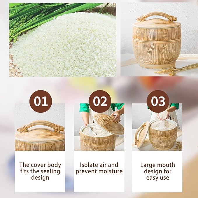 Large Capacity Food Rice Storage Jar with Lid Ceramic Airtight Rice Dispenser Pot Food Storage Container Kitchen Sealed Jar Grain rice Dispenser for Flour Soybeans(38x32cm/15x12.6in)