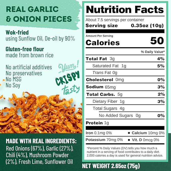 MaeMai Crispy Onion Garlic Flakes (MILD) – Light Heat Crunchy Fried Onion & Garlic, Ramen Rice & Salad Topping, Gluten Free, Vegan, 3.17 oz (90g) – Bag